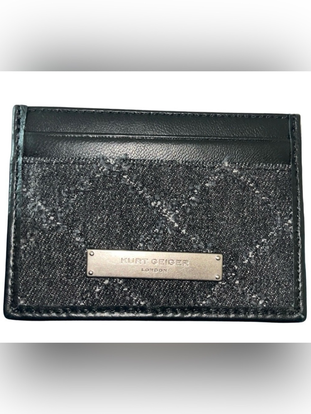 Kurt Geiger Black Quilted Denim and Leather Card Holder